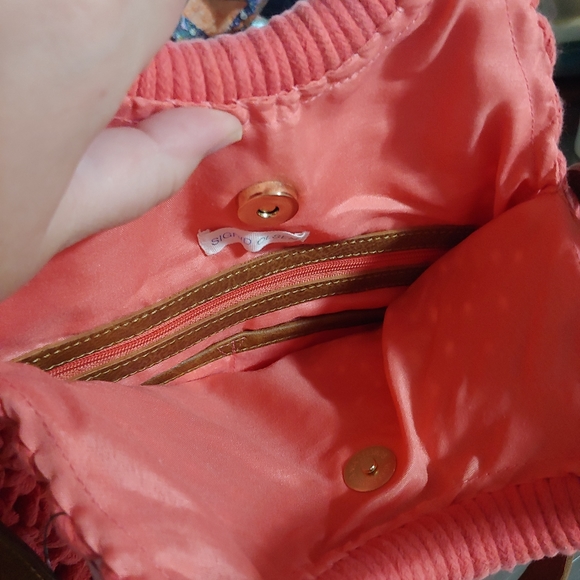 NEW《 Sigrid Olsen 》Pink Coral Macrame Wood Boho Crossbody Bag Beach Vacation - Picture 6 of 14